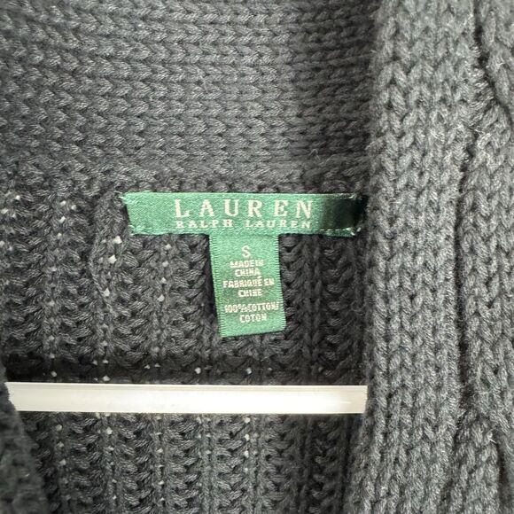 LRL Lauren Ralph Lauren Black Fisherman’s Chunky Knit Sweater 100% Cotton S - Picture 4 of 5